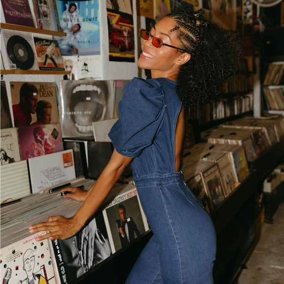 One piece Denim jumpsuit with open back - Picture 5 of 14